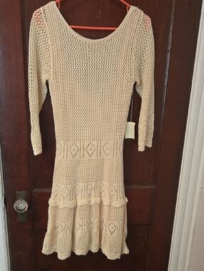 Moda International Cream Cotton Knit Coquette Festival Low Back Dress